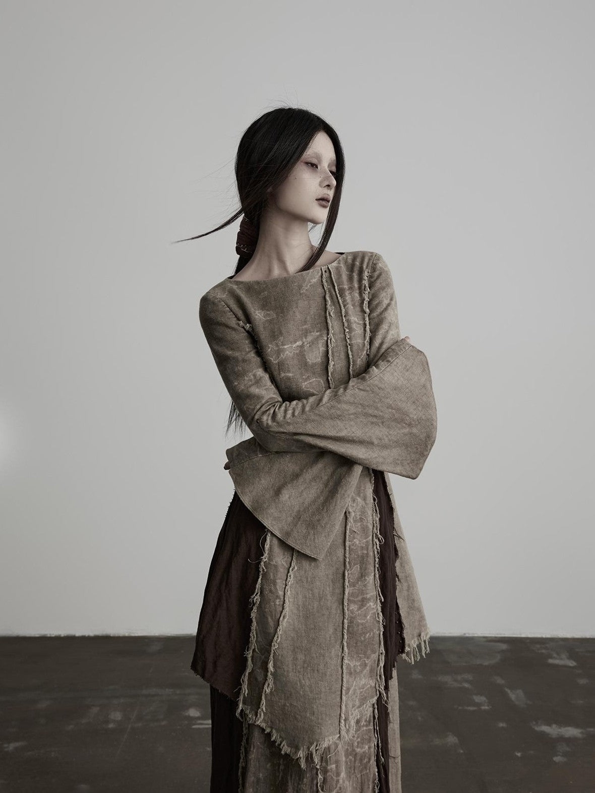 INDULGE Hand Dyed Raw Edge Spliced Flared Sleeve Women&