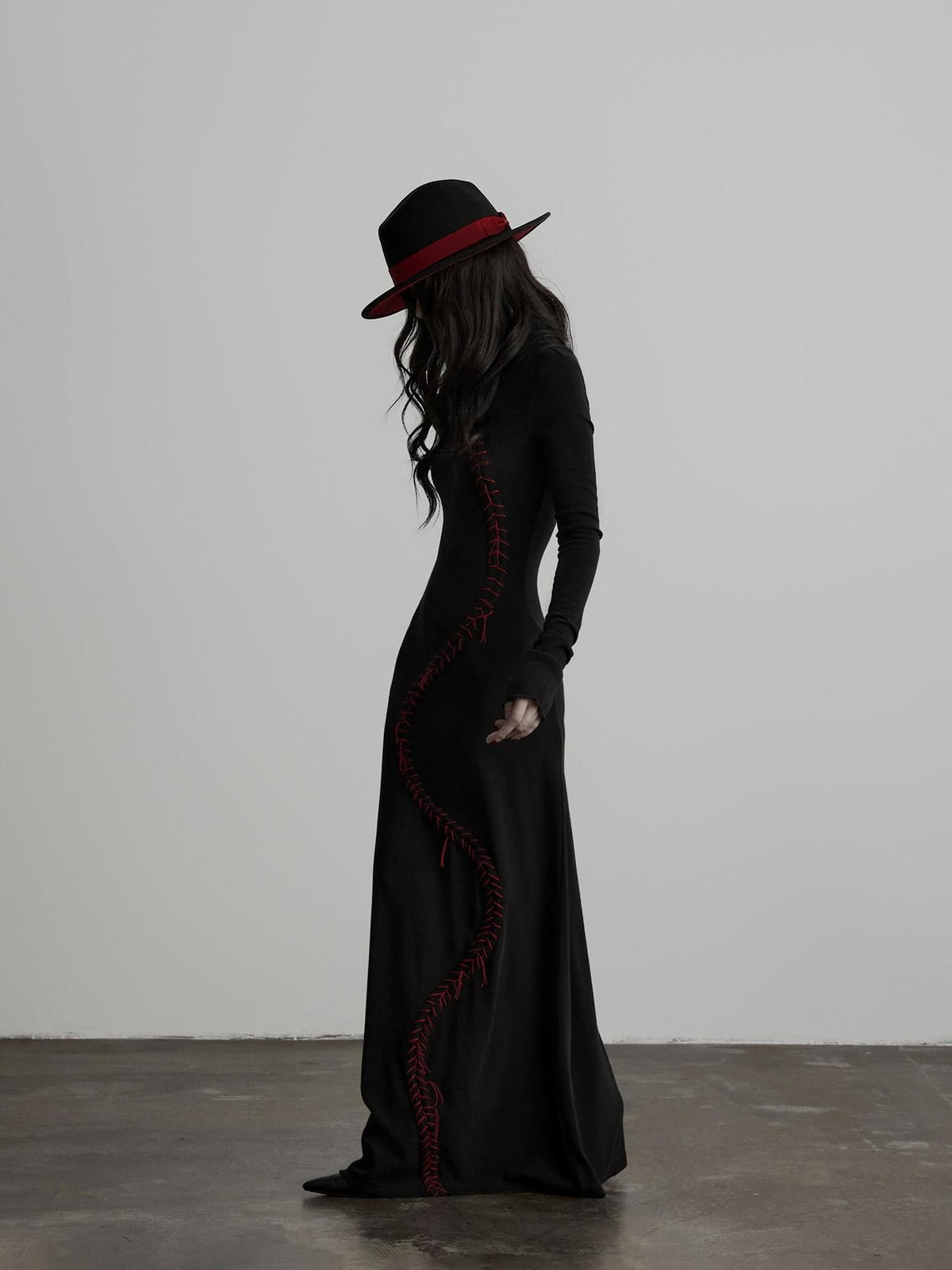 INDULGE Hand Stitched Waist Cinched High Neck Long Sleeve Women&