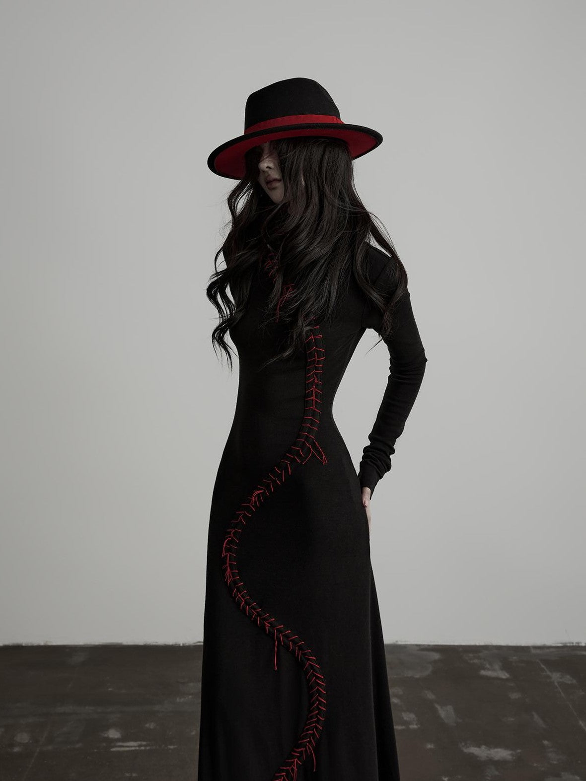 INDULGE Hand Stitched Waist Cinched High Neck Long Sleeve Women&