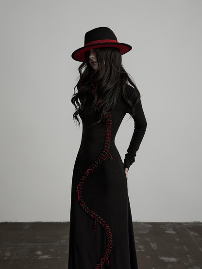 INDULGE Hand Stitched Waist Cinched High Neck Long Sleeve Women&