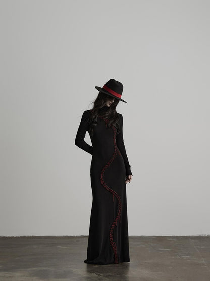 INDULGE Hand Stitched Waist Cinched High Neck Long Sleeve Women&