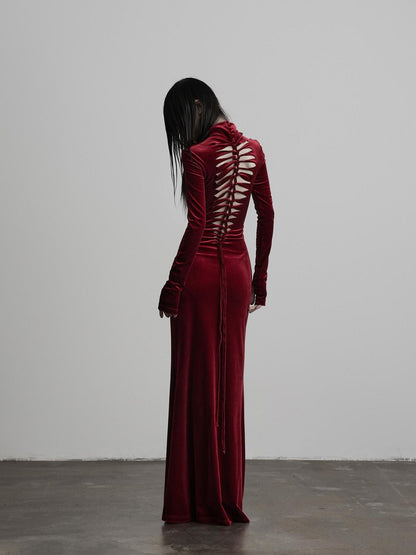 INDULGE Handmade Cross Lace Up Velvet High Neck Hollow Out Women&