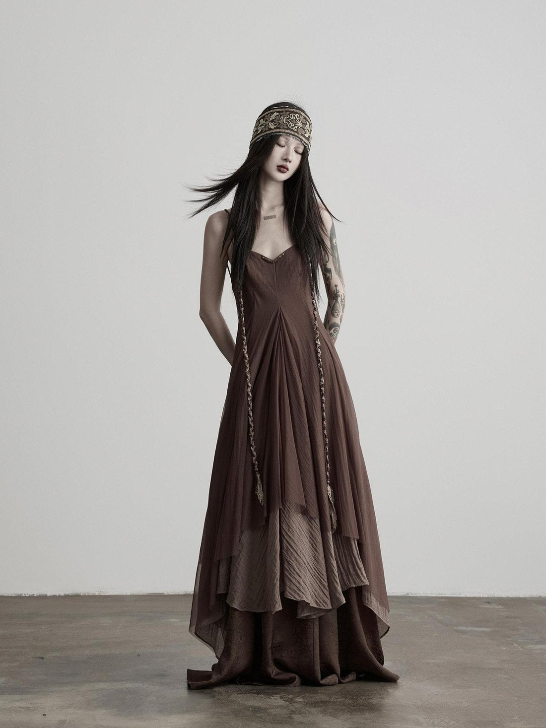 INDULGE Handwoven Beaded Structured Back Tie Drape Women&