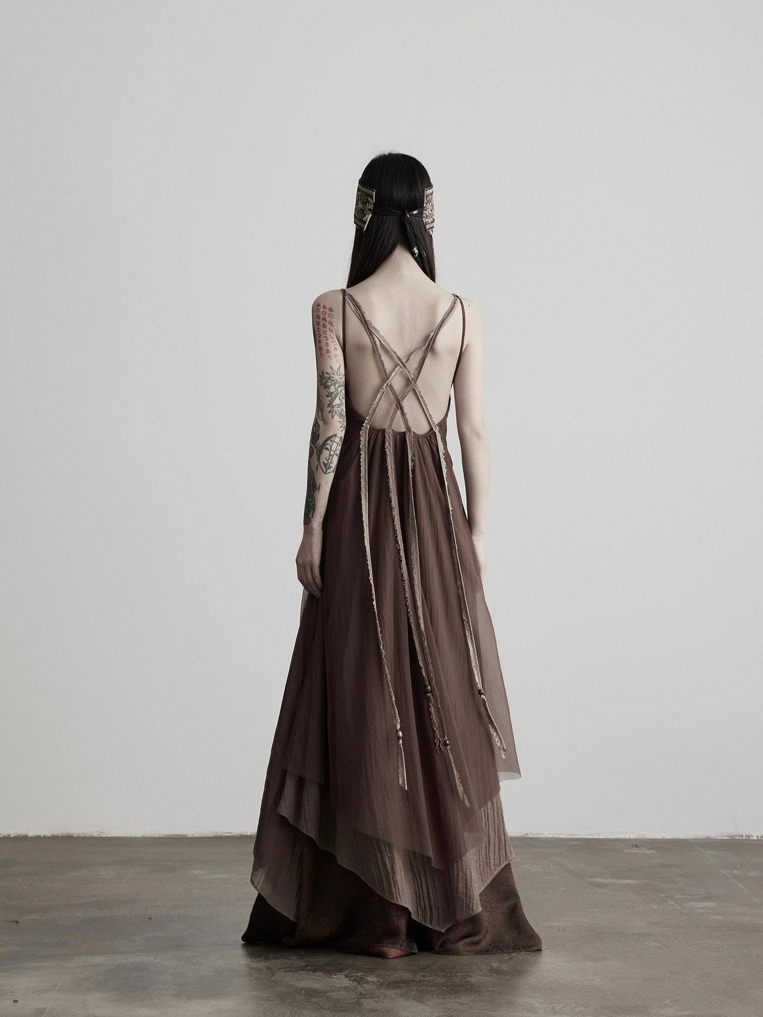 INDULGE Handwoven Beaded Structured Back Tie Drape Women&