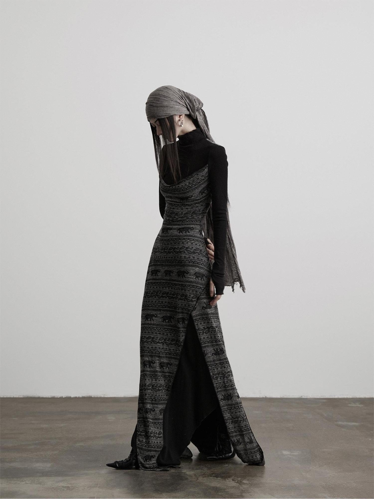 INDULGE High Stretch Asymmetric Cotton Casual Long Sleeve Slim Black Bodycon Maxi Dresses