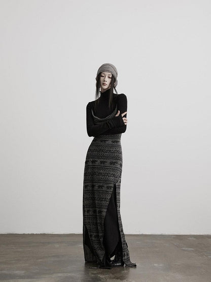 INDULGE High Stretch Asymmetric Cotton Casual Long Sleeve Slim Black Bodycon Maxi Dresses