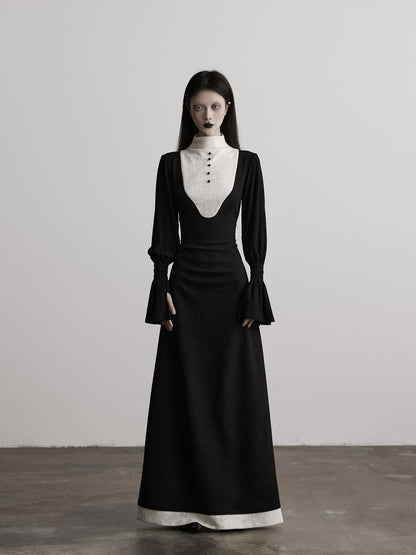 INDULGE High Stretch Cinched Waist Stand Collar Women Black White Bodycon Maxi Dresses