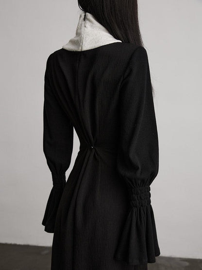 INDULGE High Stretch Cinched Waist Stand Collar Women Black White Bodycon Maxi Dresses