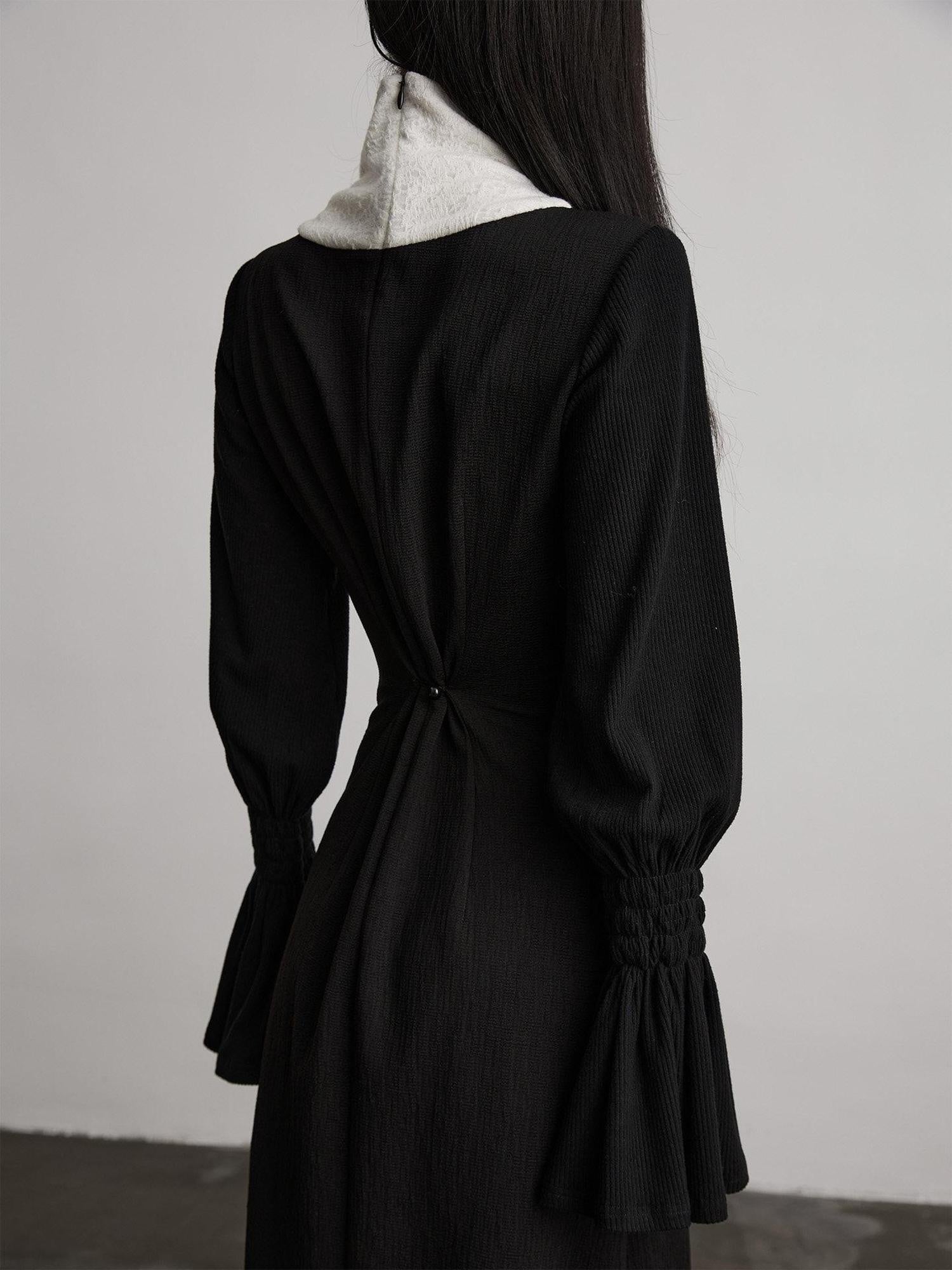 INDULGE High Stretch Cinched Waist Stand Collar Women Black White Bodycon Maxi Dresses
