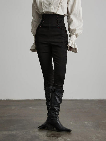 INDULGE High Stretch Non Iron Gothic Studded Skinny Natural Waist Women Black Slim Jeans