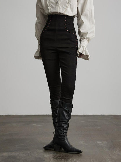 INDULGE High Stretch Non Iron Gothic Studded Skinny Natural Waist Women Black Slim Jeans