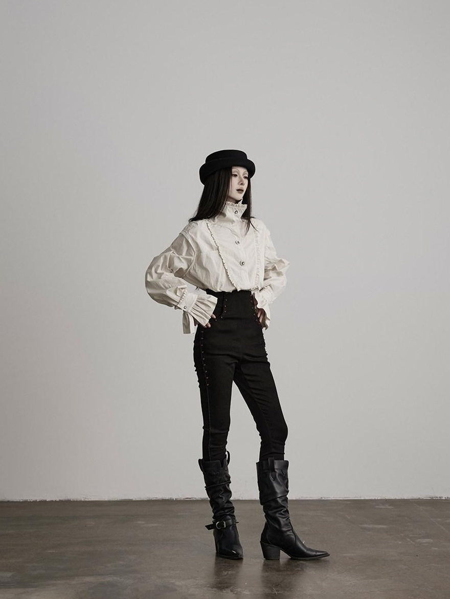 INDULGE High Stretch Non Iron Gothic Studded Skinny Natural Waist Women Black Slim Jeans