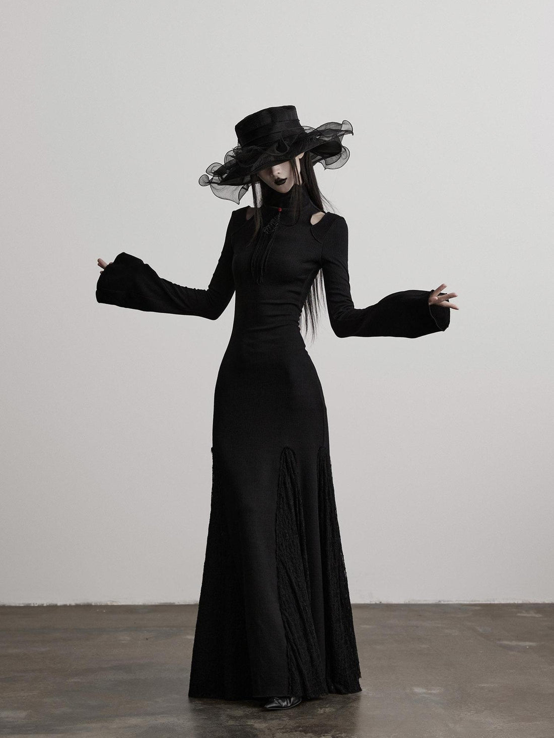 INDULGE High Stretch Waist Cinch Slim Fishtail Long Sleeve Black Bodycon Maxi Dresses
