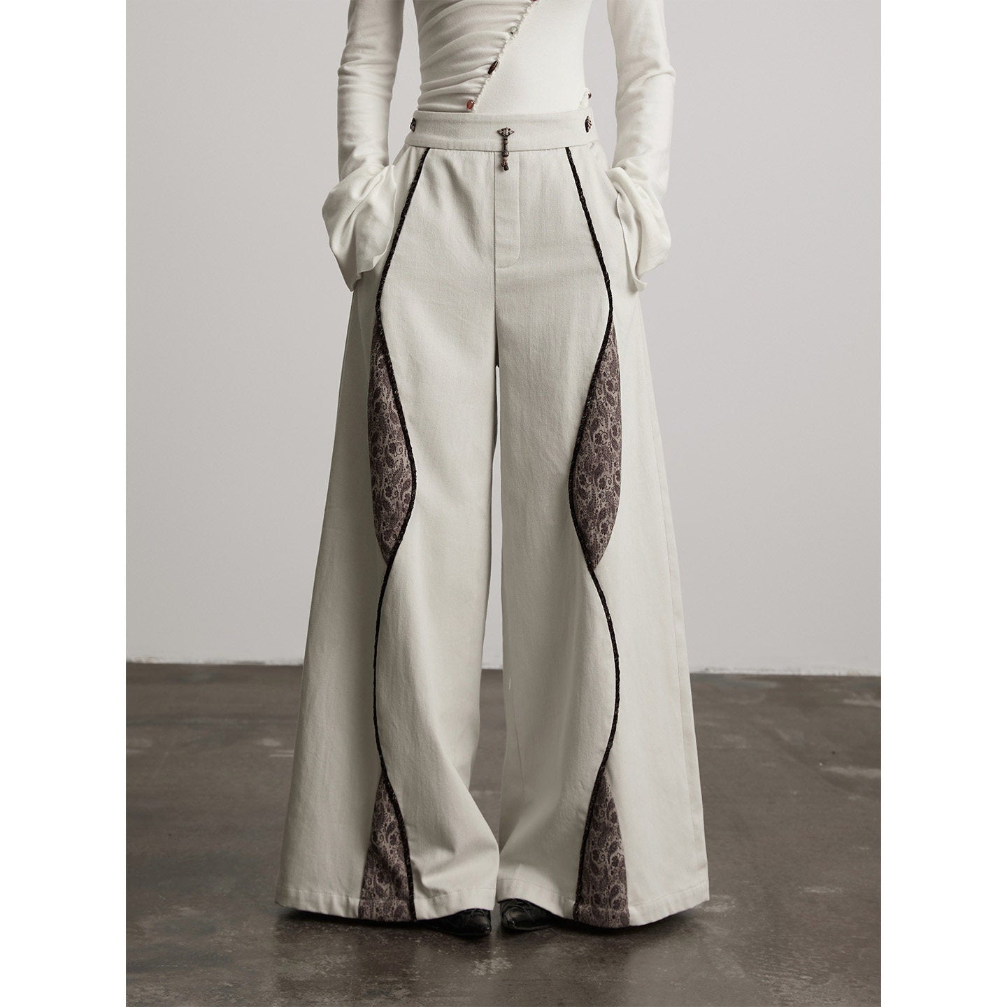 INDULGE High Waist Dark Gothic Patchwork Cotton Lyocell Women Daily Wide-Leg Pants