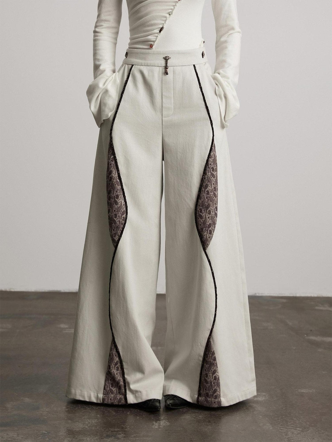 INDULGE High Waist Dark Gothic Patchwork Cotton Lyocell Women Daily Wide-Leg Pants