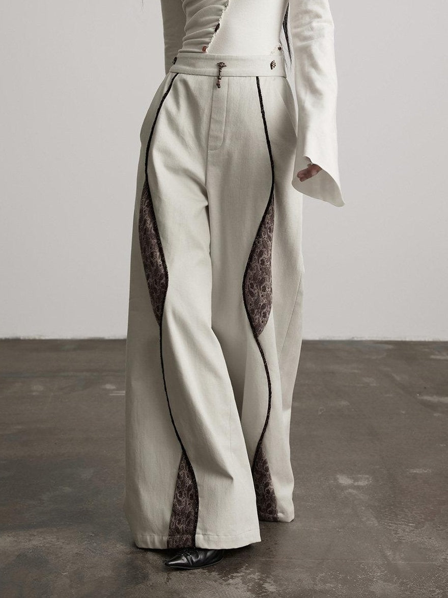 INDULGE High Waist Dark Gothic Patchwork Cotton Lyocell Women Daily Wide-Leg Pants