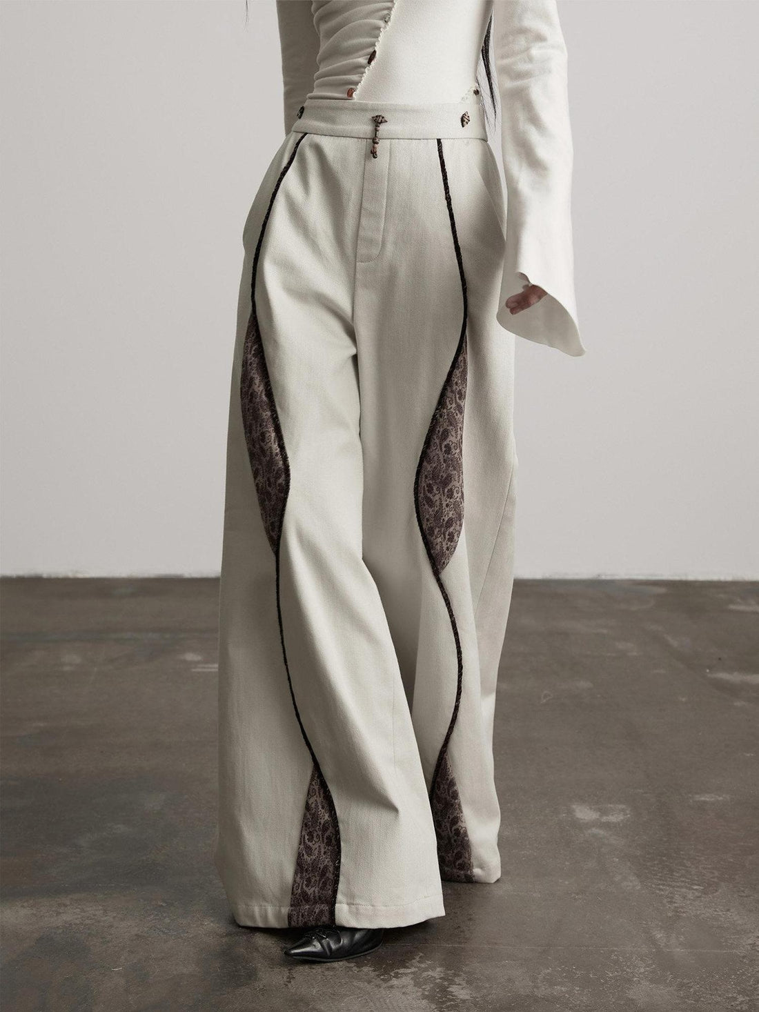 INDULGE High Waist Dark Gothic Patchwork Cotton Lyocell Women Daily Wide-Leg Pants