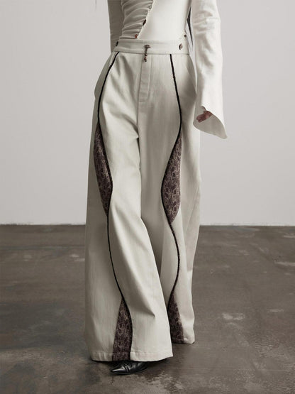 INDULGE High Waist Dark Gothic Patchwork Cotton Lyocell Women Daily Wide-Leg Pants