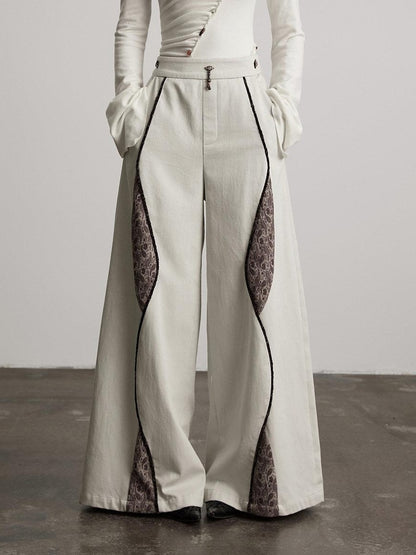 INDULGE High Waist Dark Gothic Patchwork Cotton Lyocell Women Daily Wide-Leg Pants