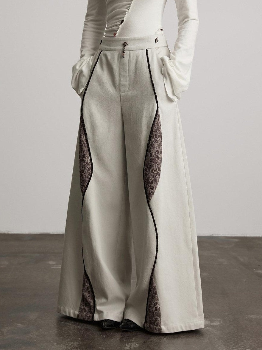 INDULGE High Waist Dark Gothic Patchwork Cotton Lyocell Women Daily Wide-Leg Pants
