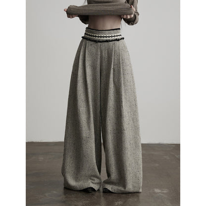 INDULGE High Waist Wool Blend Elastic Waist Pocket Casual Women Gray Wide-Leg Pants