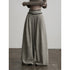 INDULGE High Waist Wool Blend Elastic Waist Pocket Casual Women Gray Wide-Leg Pants