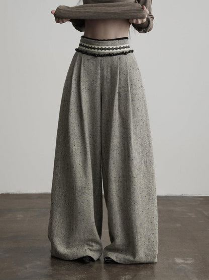 INDULGE High Waist Wool Blend Elastic Waist Pocket Casual Women Gray Wide-Leg Pants