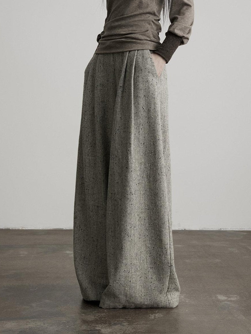 INDULGE High Waist Wool Blend Elastic Waist Pocket Casual Women Gray Wide-Leg Pants