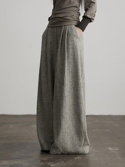 INDULGE High Waist Wool Blend Elastic Waist Pocket Casual Women Gray Wide-Leg Pants