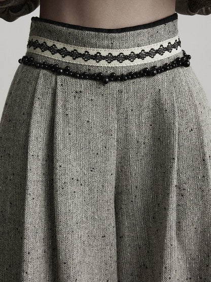 INDULGE High Waist Wool Blend Elastic Waist Pocket Casual Women Gray Wide-Leg Pants