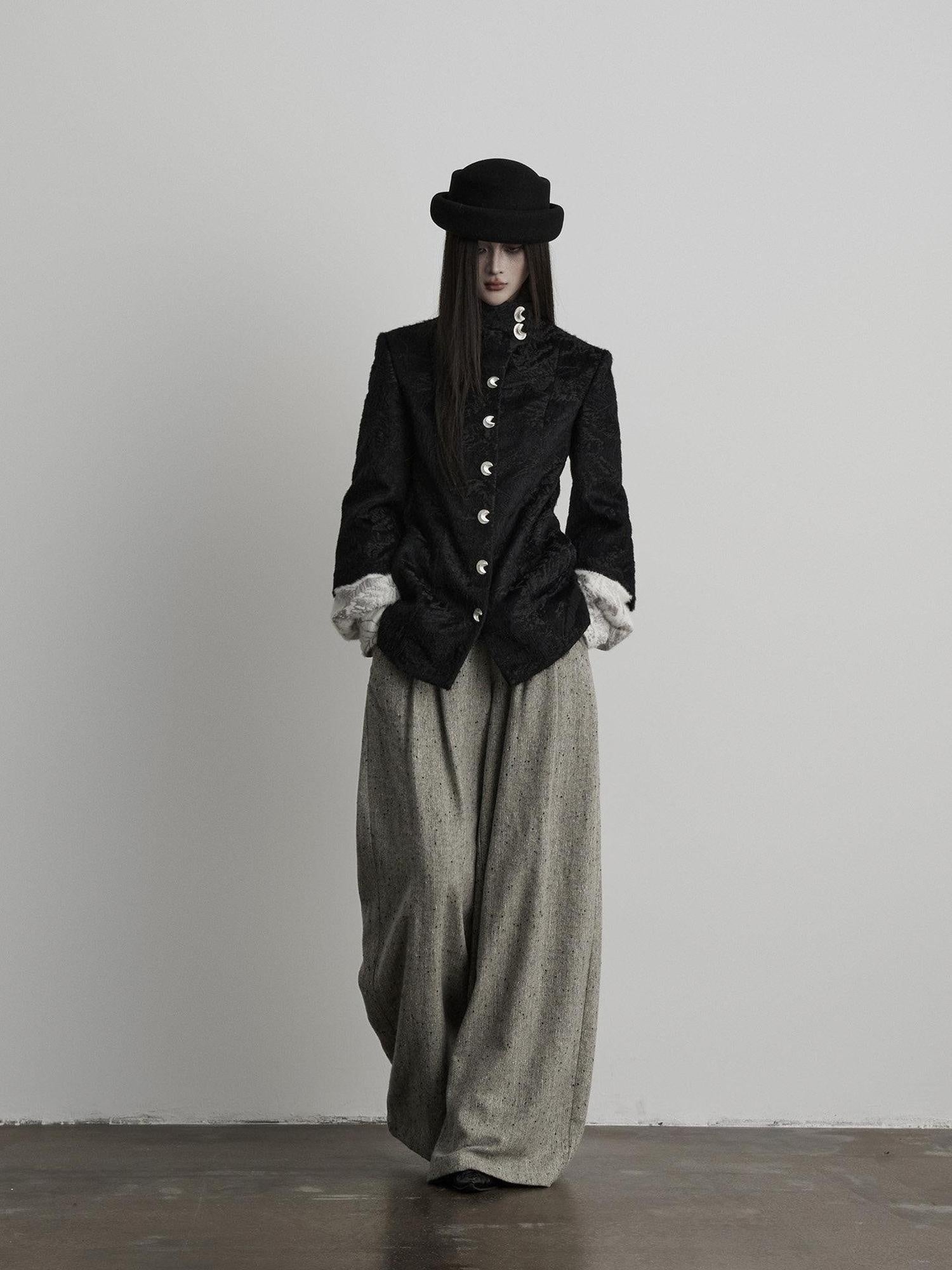 INDULGE High Waist Wool Blend Elastic Waist Pocket Casual Women Gray Wide-Leg Pants