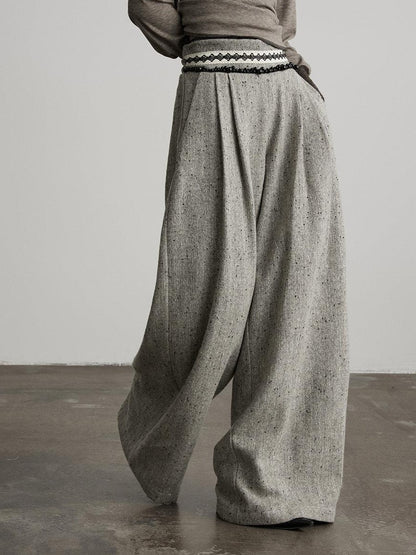 INDULGE High Waist Wool Blend Elastic Waist Pocket Casual Women Gray Wide-Leg Pants
