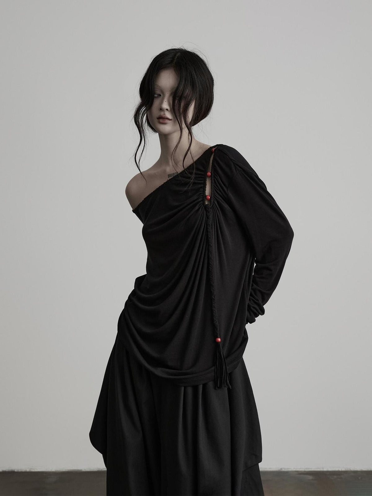 INDULGE Hollow Out Beaded Twisted Asymmetric Shoulder Women&