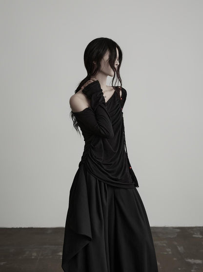 INDULGE Hollow Out Beaded Twisted Asymmetric Shoulder Women&