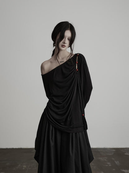 INDULGE Hollow Out Beaded Twisted Asymmetric Shoulder Women&