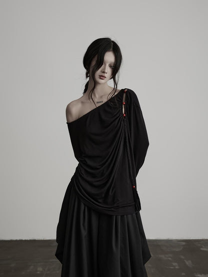 INDULGE Hollow Out Beaded Twisted Asymmetric Shoulder Women&