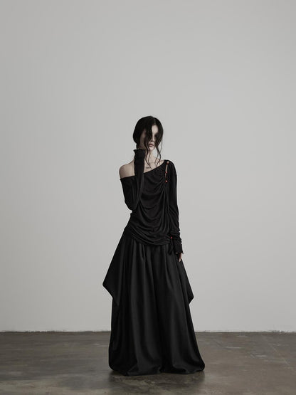 INDULGE Hollow Out Beaded Twisted Asymmetric Shoulder Women&