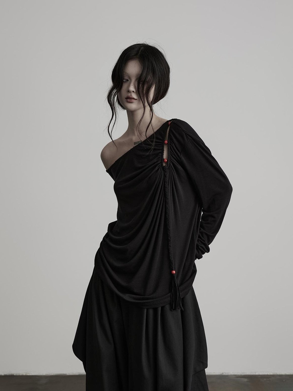 INDULGE Hollow Out Beaded Twisted Asymmetric Shoulder Women&