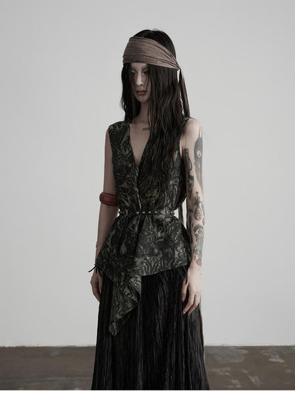 INDULGE Ink Oil Print Tie V-neck Cinched Waist Women&