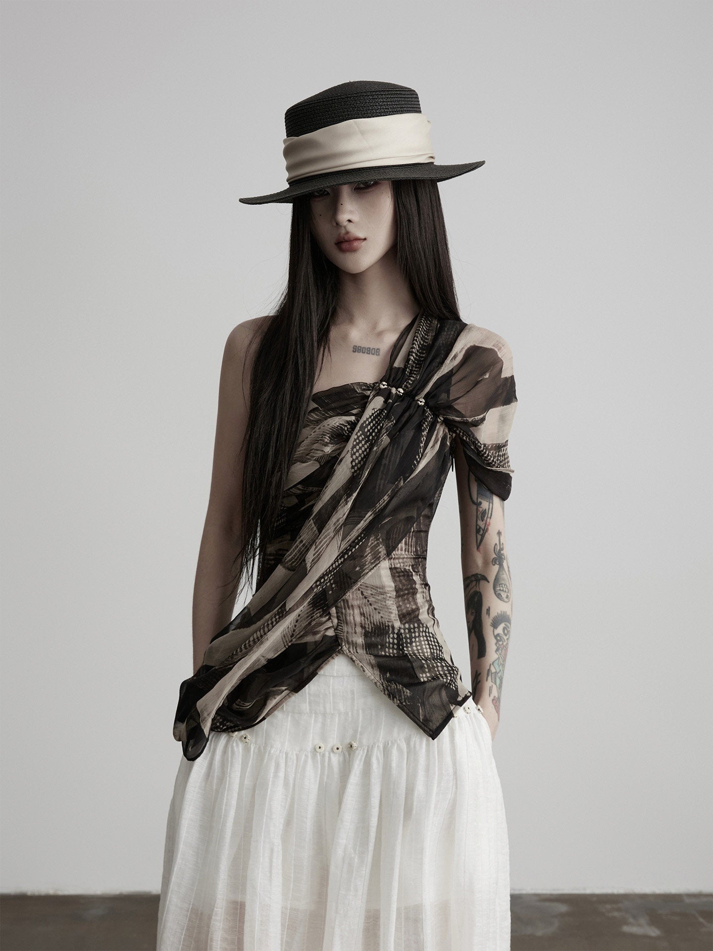 INDULGE_Ink_Wash_Asymmetric_Ruched_One_Shoulder_Waist_Women&