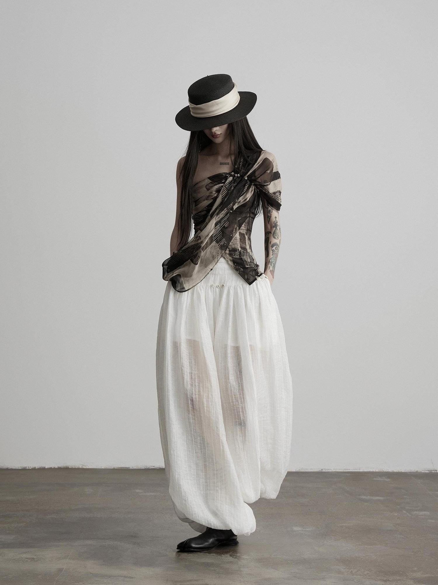 INDULGE Ink Wash Asymmetric Ruched One Shoulder Waist Women&