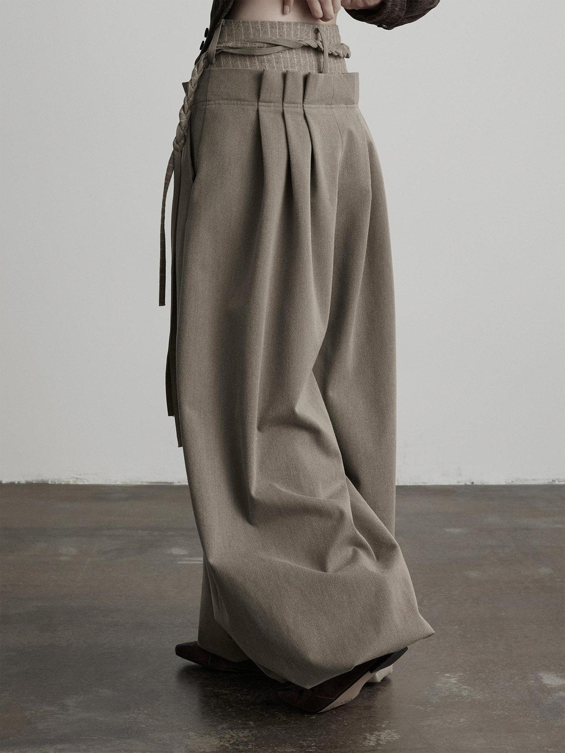 INDULGE Light Camel Patchwork Natural Waist Zipper Fly Casual Women Wide-Leg Pants