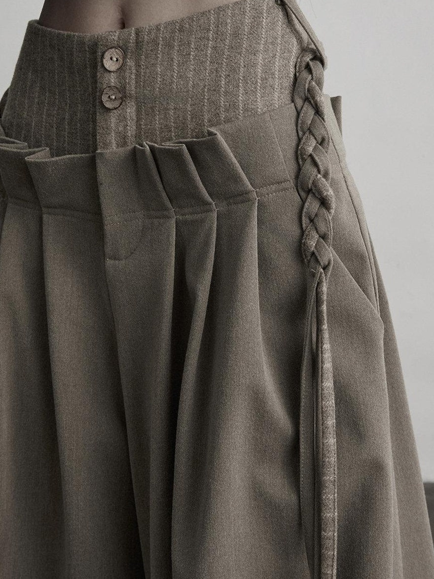INDULGE Light Camel Patchwork Natural Waist Zipper Fly Casual Women Wide-Leg Pants