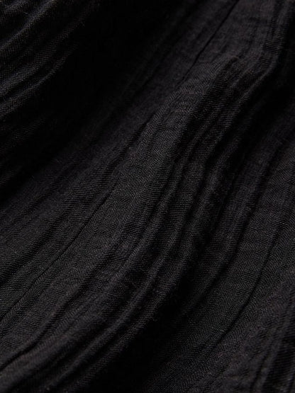 INDULGE Lightweight Linen Slim V-neck Lantern Sleeve Casual Women Black Chiffon Blouses