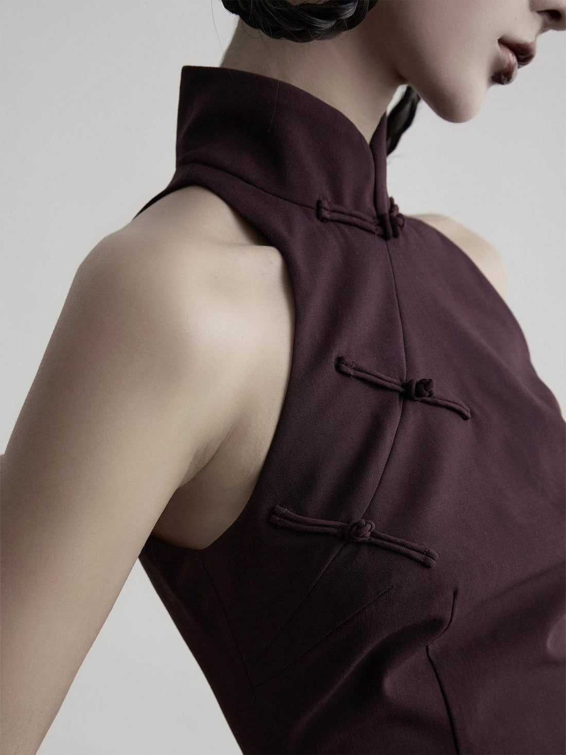 INDULGE Lotus Cheongsam Frog Button Stand Collar Slim Waist Women&
