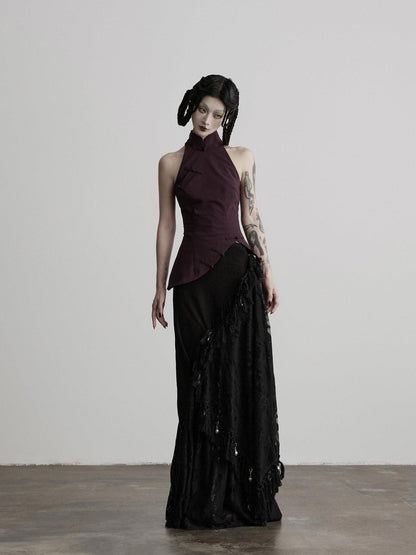 INDULGE Lotus Cheongsam Frog Button Stand Collar Slim Waist Women&