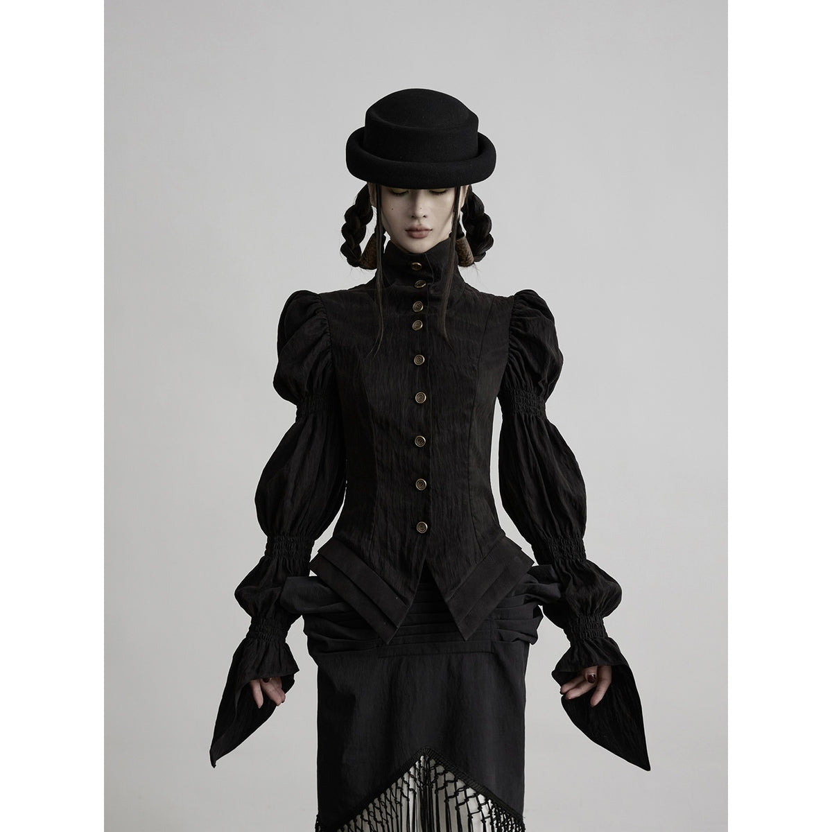 INDULGE_Lotus_Sleeve_High_Neck_Buttoned_Fitted_Women&