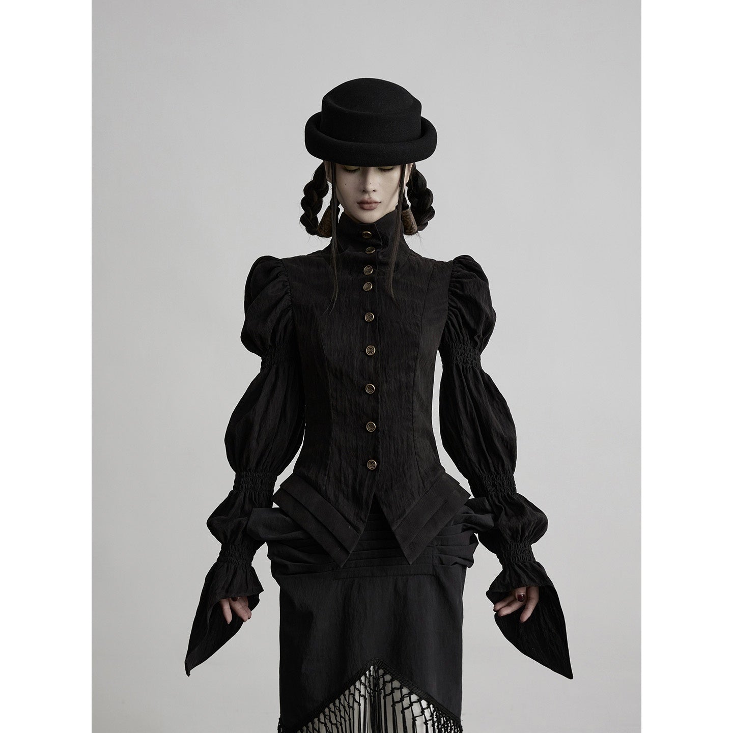INDULGE_Lotus_Sleeve_High_Neck_Buttoned_Fitted_Women&