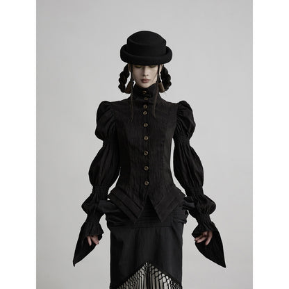 INDULGE_Lotus_Sleeve_High_Neck_Buttoned_Fitted_Women&