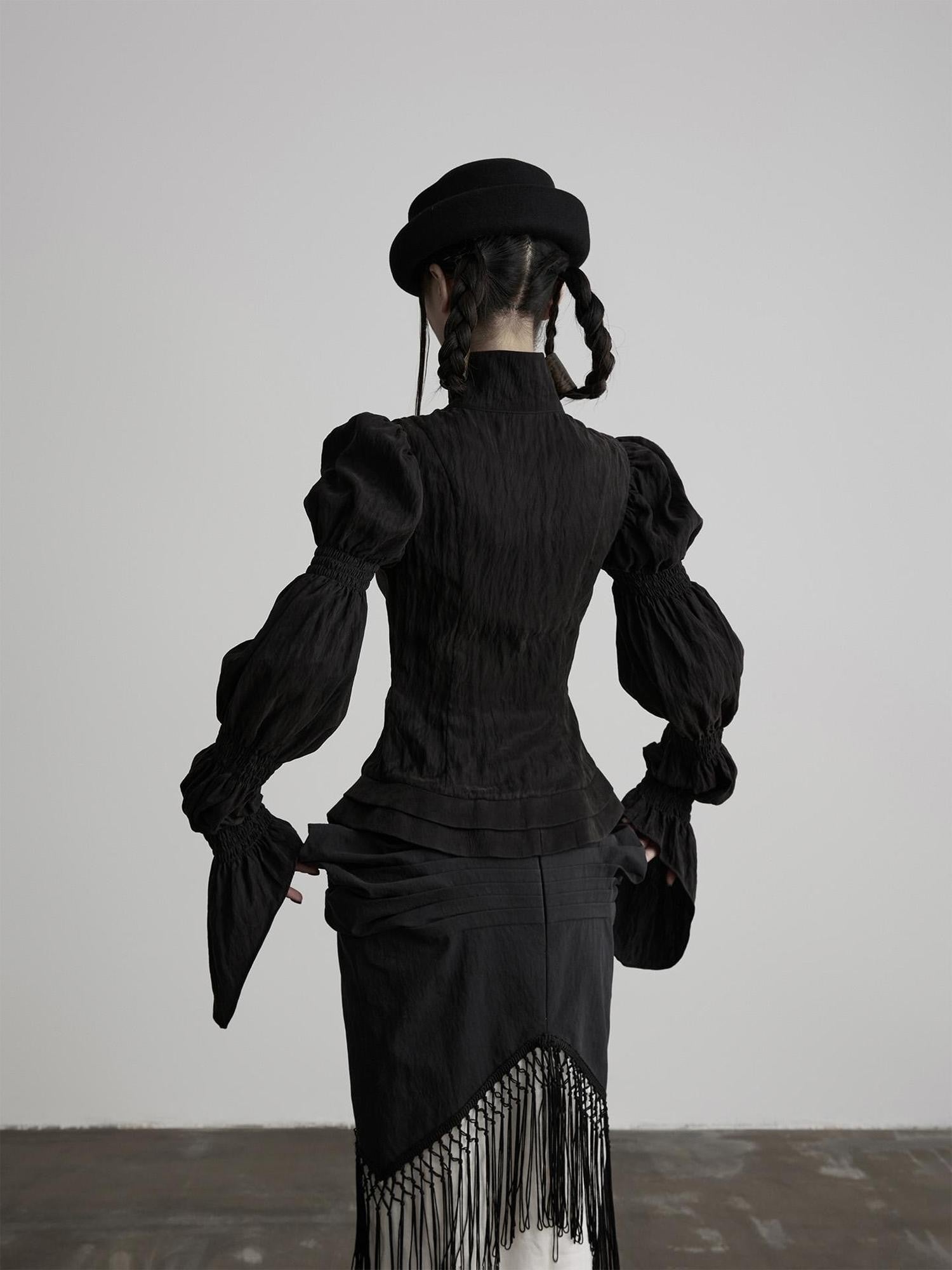 INDULGE Lotus Sleeve High Neck Buttoned Fitted Women&